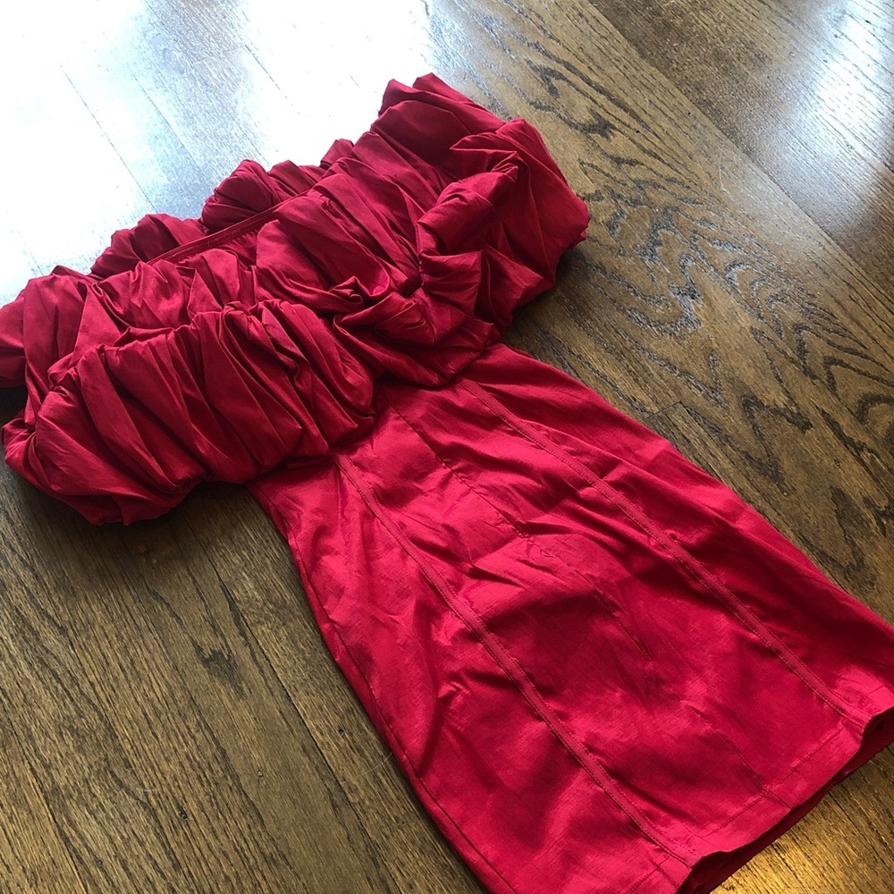 Nasty Gal Red Ruffle Ruched Taffeta Stretch Mini Dress - Picture 7 of 7